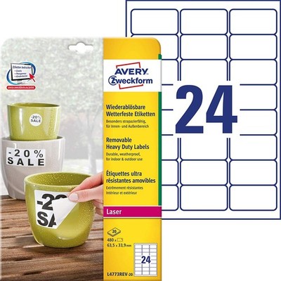 AVERY Zweckform wetterfeste Etiketten 63,5 x 33,9 mm weiß matt 480 Etiketten