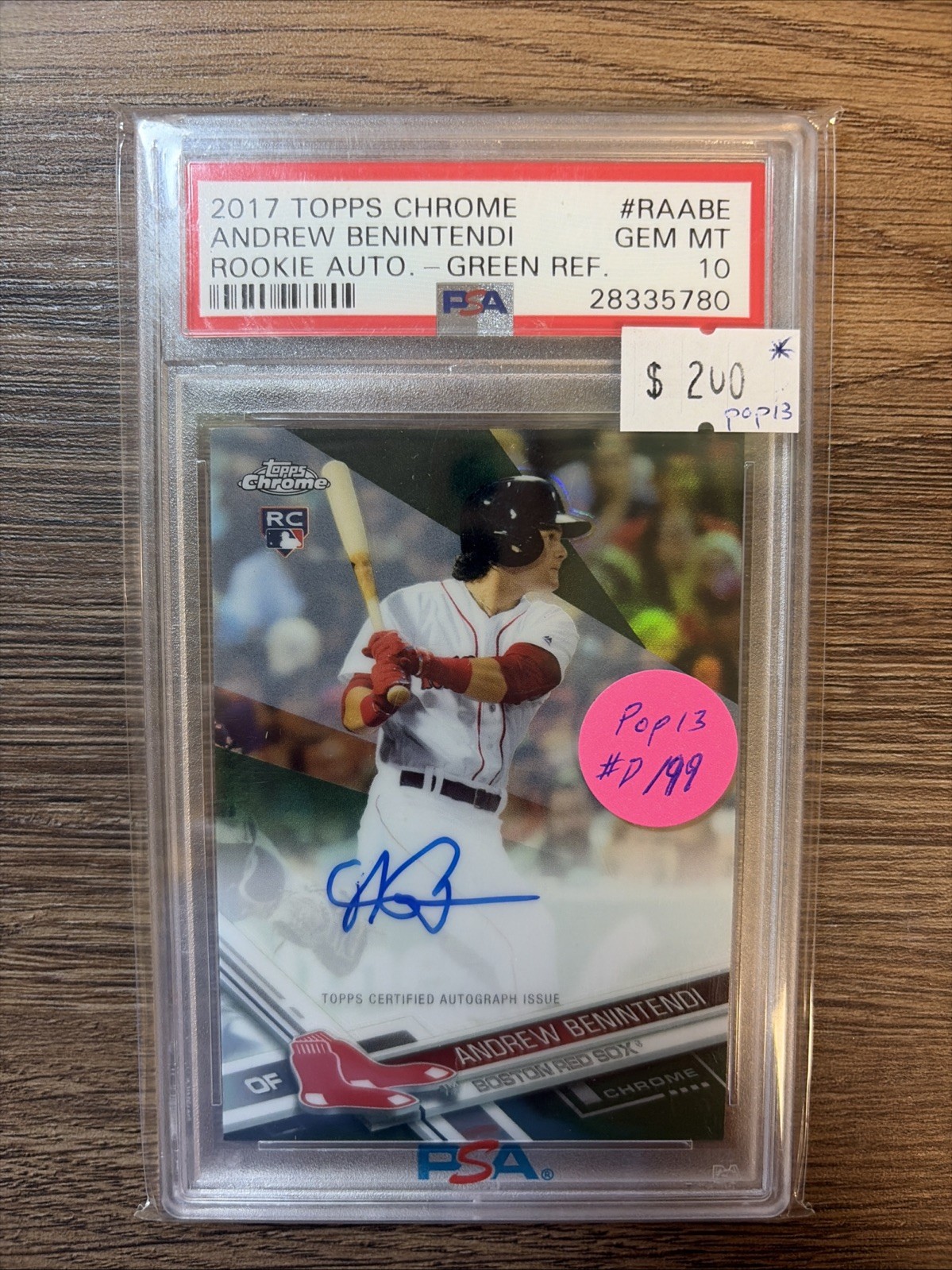 2017 Chrome Rookie Green Refractor /99 Andrew Benintendi PSA 10 MINT Auto RC