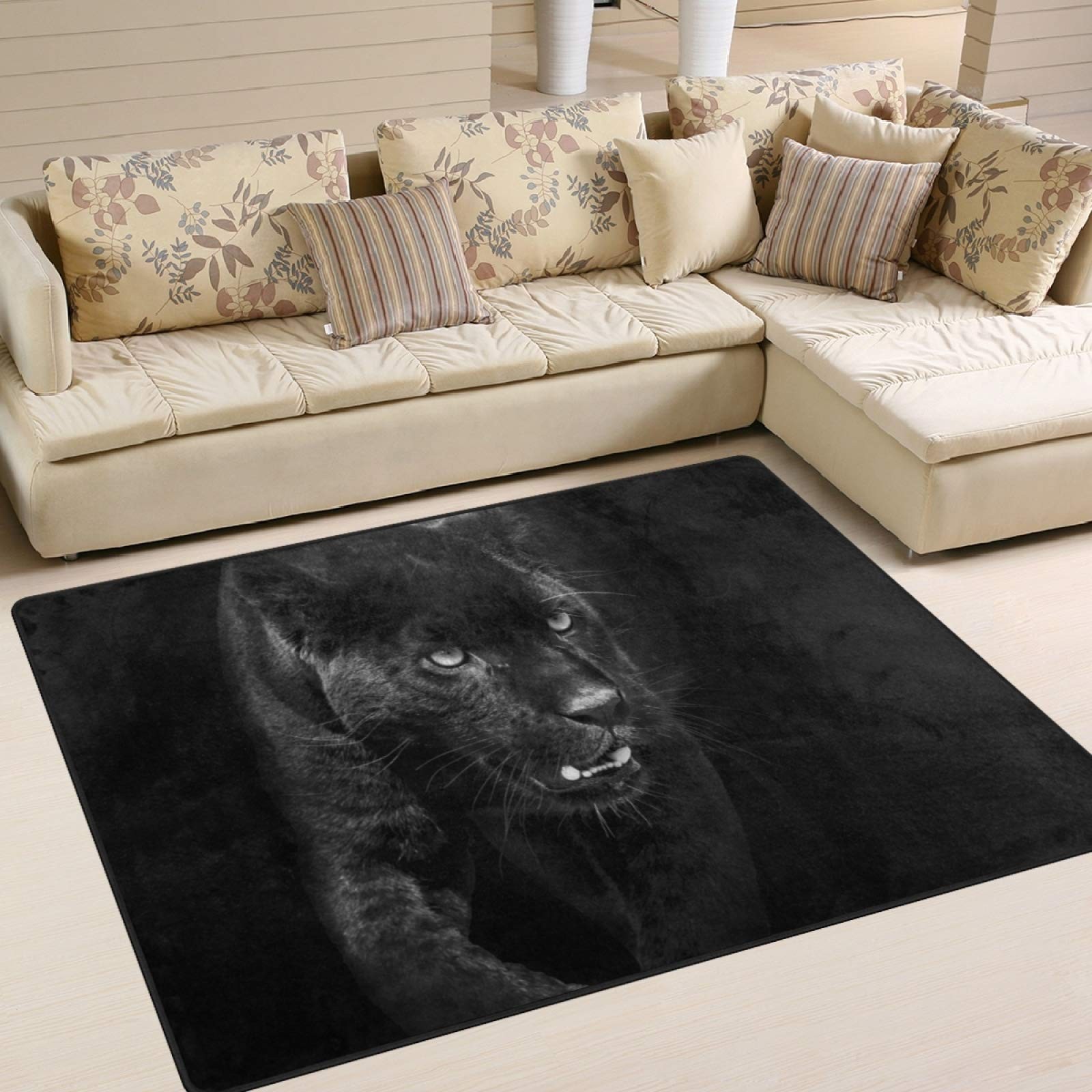 Large Area Rugs Panther in Dark Printed,Lightweight Water-Repellent Floor Car...