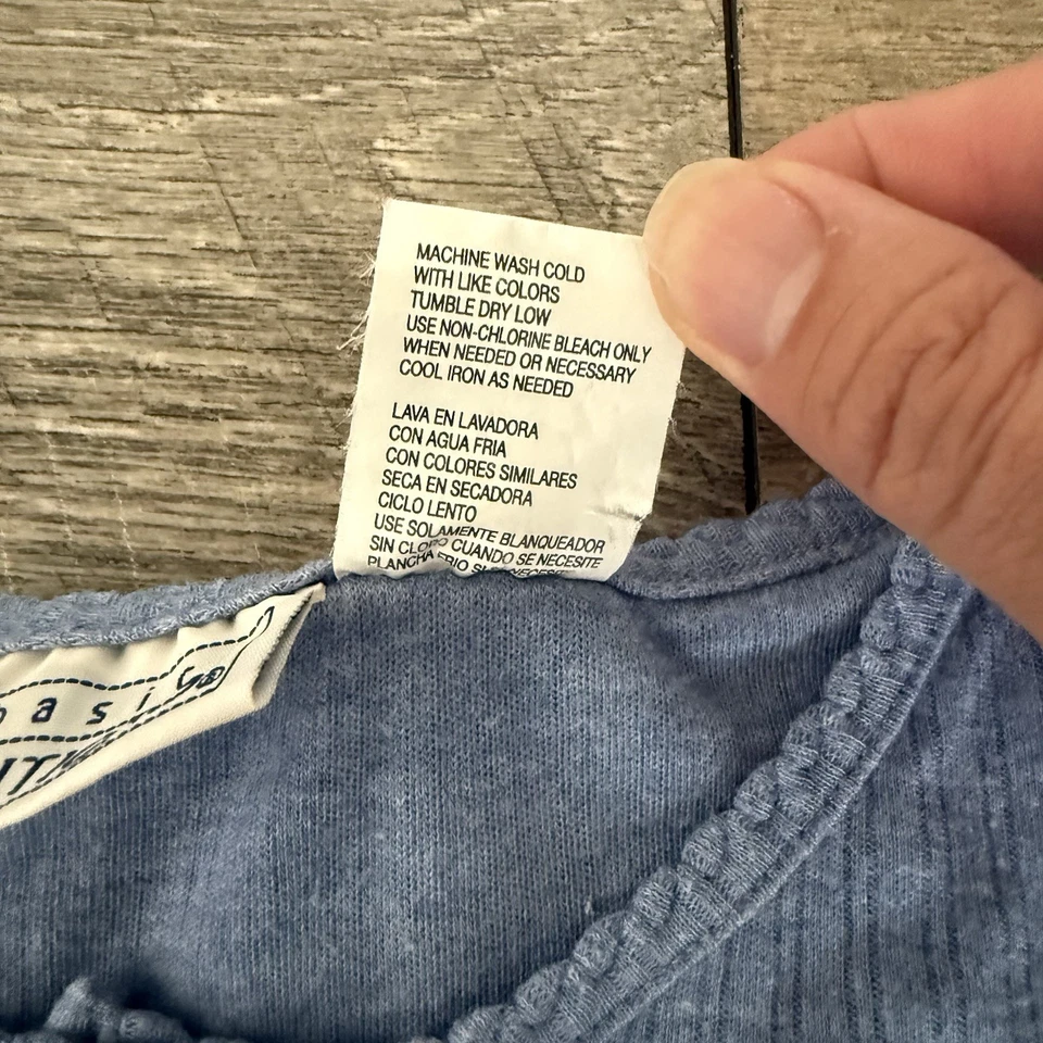 Camisa Henley Y2K Basic Editions Azul Acanalada Tejida Manga Larga Camisa Top Para Mujer L Foto 4 de 4