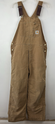 Carhartt Duck Bib Overalls 38 x 27 Double Knee Khaki Quilt Work