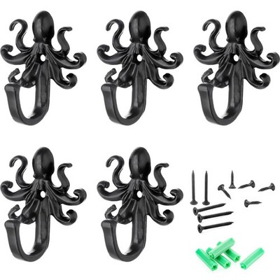 5 Pack Coat Hooks Wall Hooks, Octopus Decorative Wall Mounted Hooks Rustic Me...