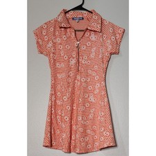 urban outfitters Mini Orange Checkered Floral Half Zip Collard dress Size S