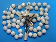 LUNGO antico rosario MONACHE FRANCESI / grandi perle MADRE PERLA - CROCIFISSO
