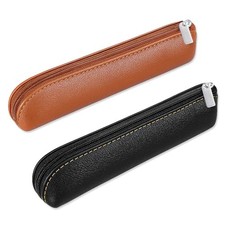 Bewudy 2pcs Leather Pencil Case, Small Pencil Pouch Portable Zipper Bag Cute