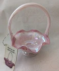 Fenton Glass Iridescent Colonial Rose Pink Ruffle Basket Twist Handle 6.5" High