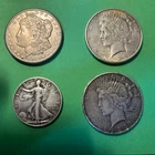 2 Peace Dollars , 1 Morgan Dollar . 1 Walking Liberty 1/2 Dollar Lot Sale Of 4