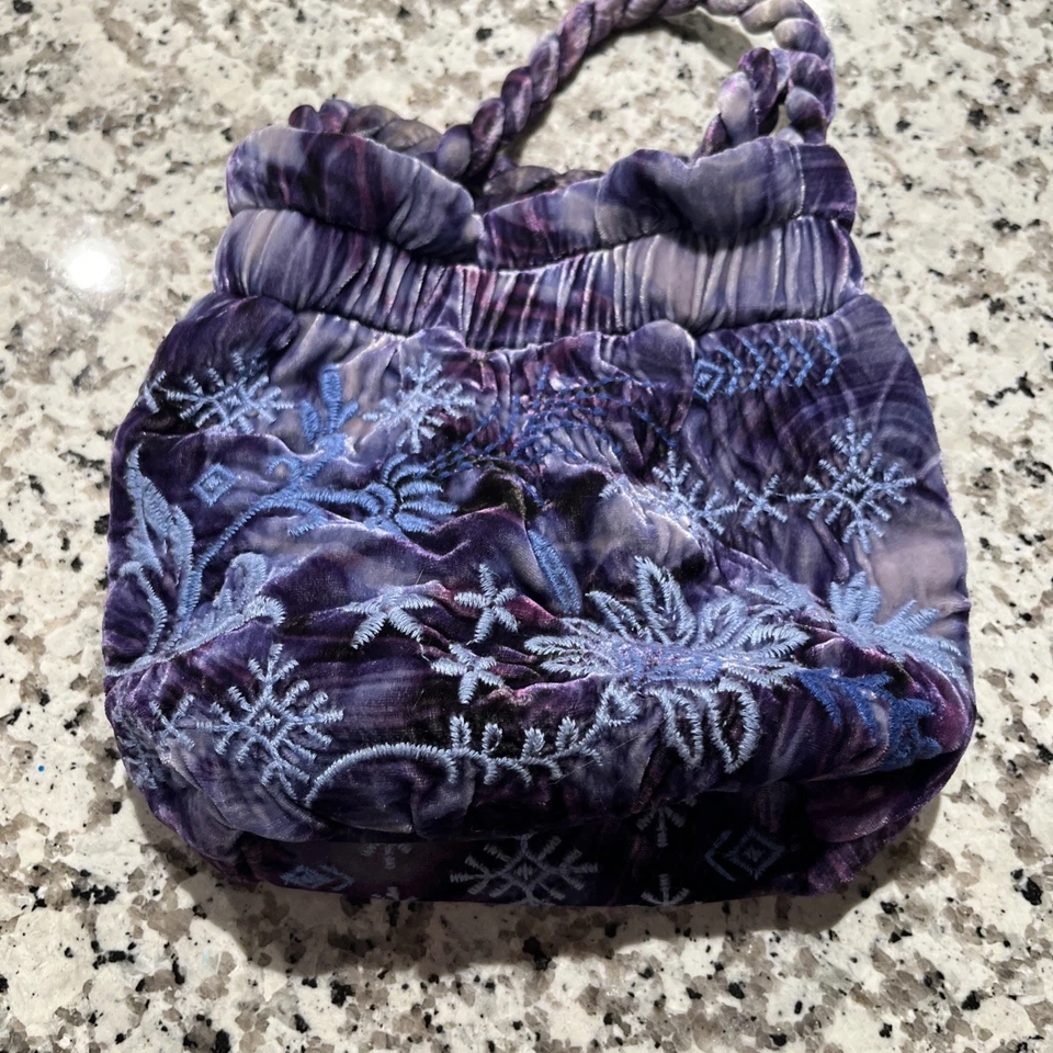 Johnny Was Embroidered Velvet Tote Purple and Blue Floral - Image 3 of 4