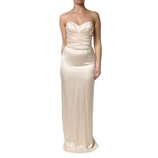 DOLCE & GABBANA Dress White Satin Strapless Sheath Maxi IT44/US10/L RRP 12500usd