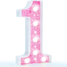 Marquee Number Lights Pink Light Up Numbers for Girls 1st 10th Birthday Batte...