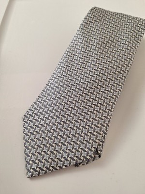 BETTINI Men's 100% Silk Necktie ITALY Designer Geometric Art Gray Blue Tie 59''