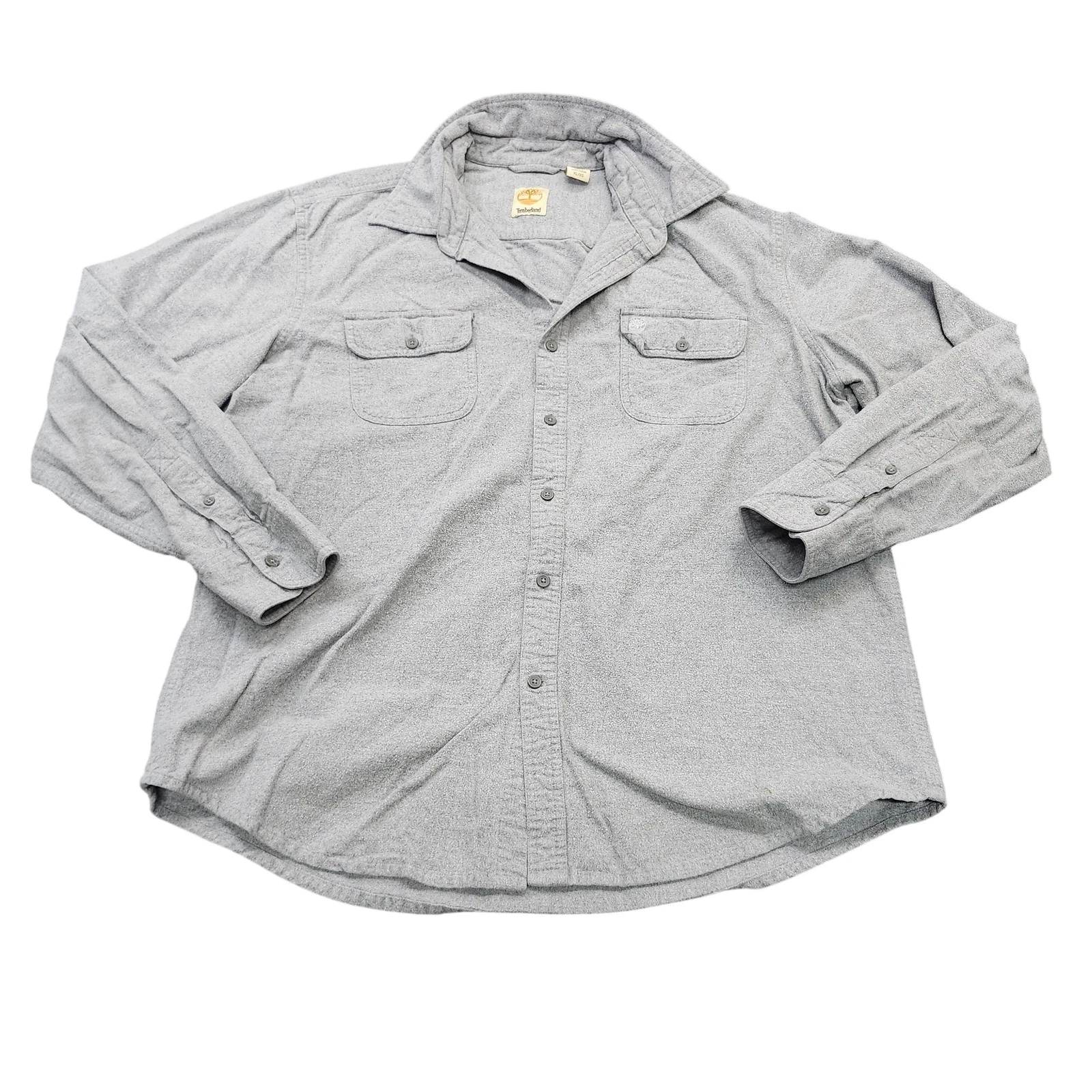 Timberland Shirt Mens XL Gray Solid Long Sleeve Button Flannel Casual Outdoor