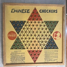 Milton Bradley 4751 Chinese Checkers board USA Vintage Wood Coca-Cola Coke