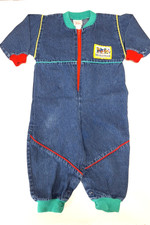 Vintage 90's Buster Brown Denim Romper Toddler Baby 18 Months USA Colorblock
