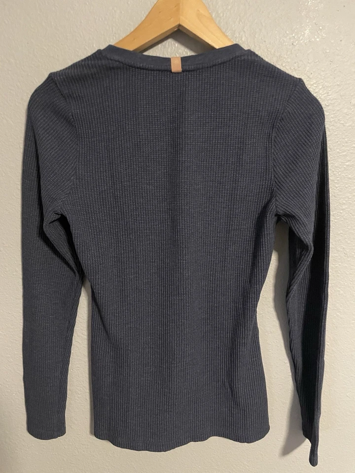 Lunya Womens Good In Bed Henley Top Size Medium Navy Pima Stretch Waffle Knit - Image 2 of 4