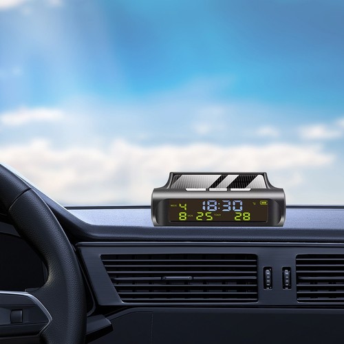 Aesthetic Black Solar Powered Car Clock with Integrated Temperature Sensor - Picture 9 of 11