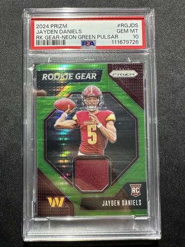 Jayden Daniels Rookie Gear Neon Green Pulsar PSA 10 2024 Panini Prizm Rookie RC