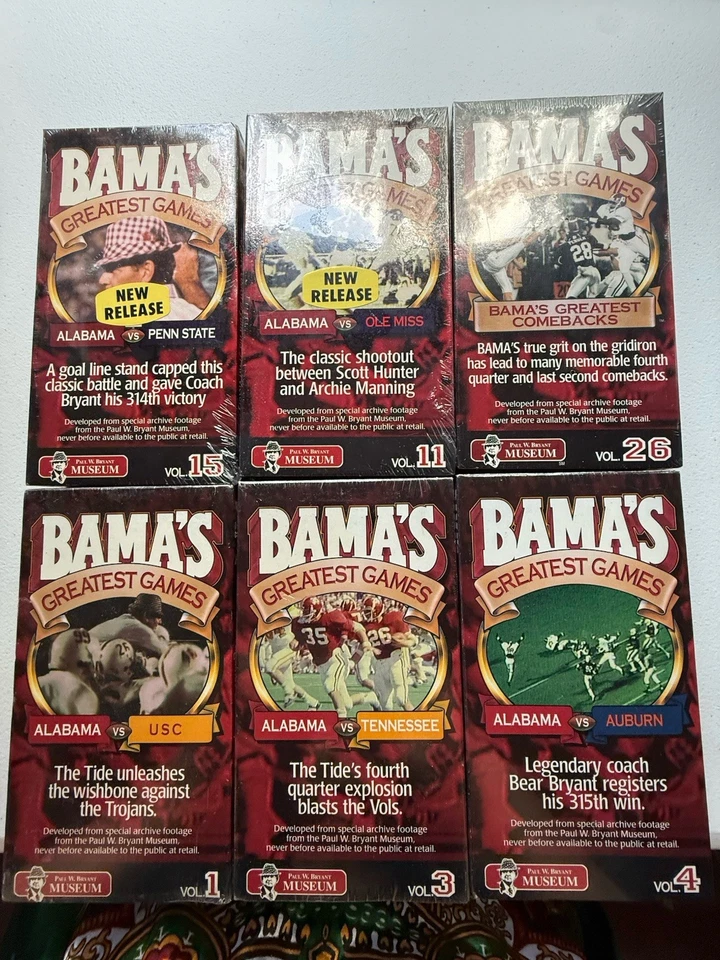 Alabama Football VHS BAMA'S GREATEST GAMES Alabama Vs USC, Tennessee, Auburn (6) Foto 2 de 4
