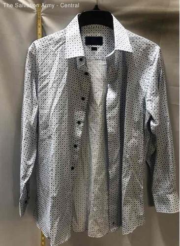 Camisa de vestir David Donahue para hombre azul blanco geométrica con botones delanteros talla 16,5