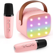 Mini Karaoke Machine for Kids Girls Bluetooth Speakers with 2 Wireless Mic Toys