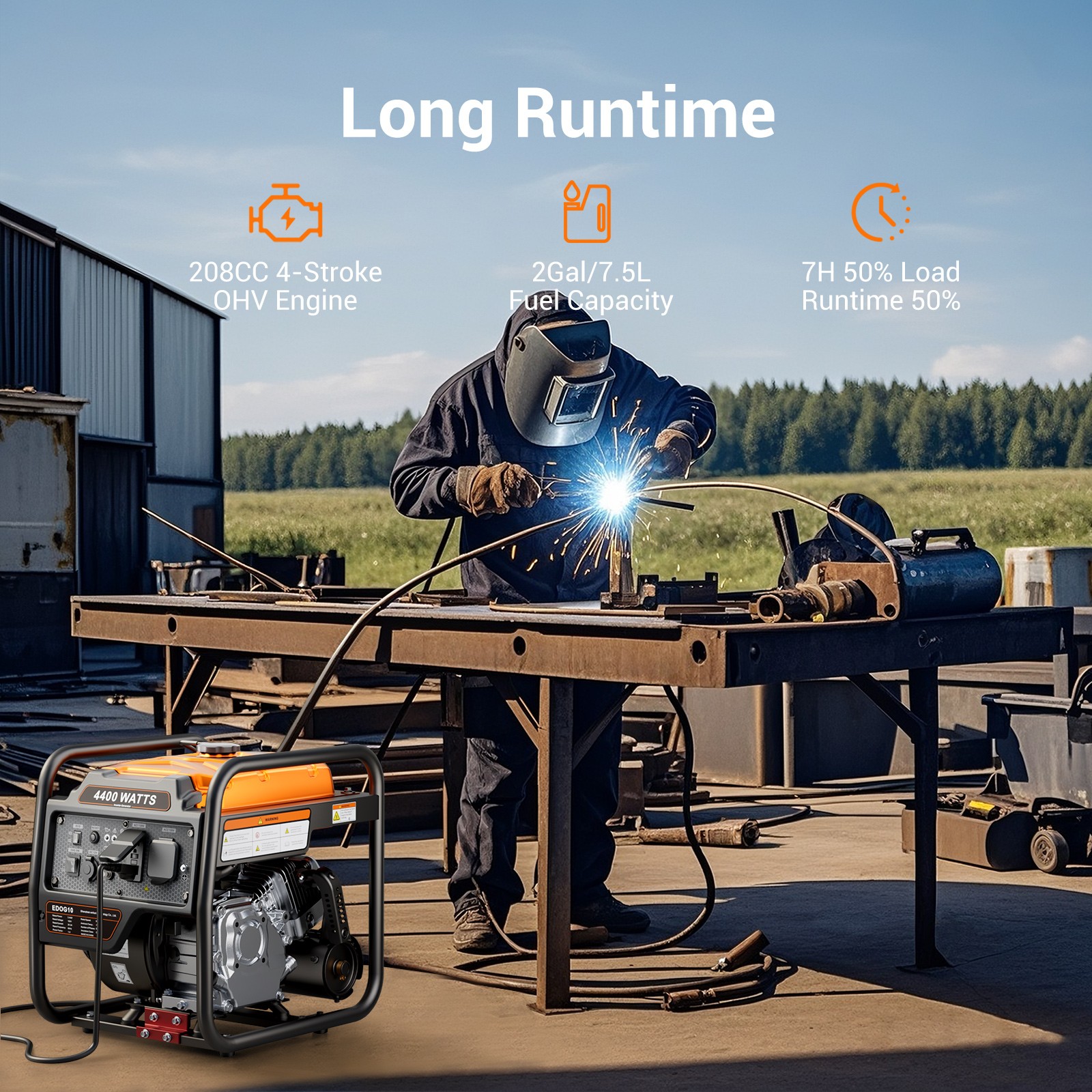 Upgraded 4400W Gas Generator Portable Power Stations Recoil Start, Outdoor/Home