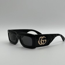 Gucci GG0811S Women Black Acetate Rectangular Sunglasses Gold GG Logo Frame