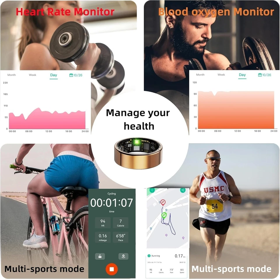 Smart Ring for Women Men Health Fitness Tracker Rings Waterproof Rose Gold 7# - Image 3 of 4