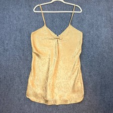 Vintage Morgan Taylor Gold Jacquard Slip Nightgown Floral Bow Size L