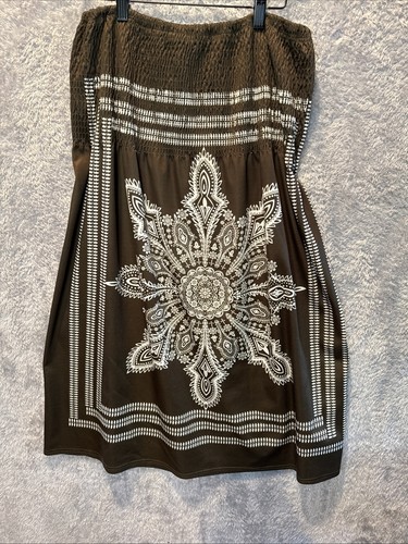 Women’s Size XL Brown Bandeau Coverup Midi Dress Boho Beachwear - Picture 2 of 10