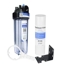 Sediment Water Filtration System with Clear 2.5X 10" Housing 3/4 "Ports, Remo...