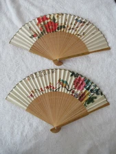 Lot of 2 Antique and Vintage Hand Fans of Bamboo and Paper from China