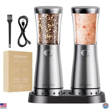 Rechargeable Electric Salt & Pepper Grinder Set - Adjustable Coarseness, 4.5oz