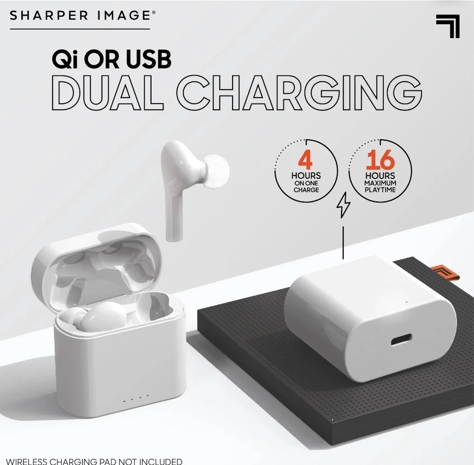 Sharper Image True Wireless Earbuds w/ Qi & USB-C Charging Case - New in Box - Image 4 of 4