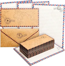 "48 Pack Vintage-Style Airmail Stationery Set (48 Lined Paper Sheets with Matc..