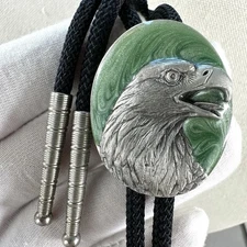 1980s Vintage Silver Pewter Eagle Siskiyou Western Bolo Tie