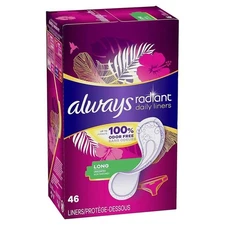 Always Radiant Daily Liners - Long, Unscented (46 Count) CASE OF 5