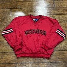 Vintage Wisconsin Badgers Jacket Mens XL Pro Player Windbreaker Lined NCAA Red