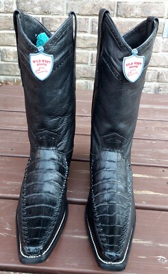 Wild West Men's Genuine Crocodile Leather Black Cowboy Snip Toe