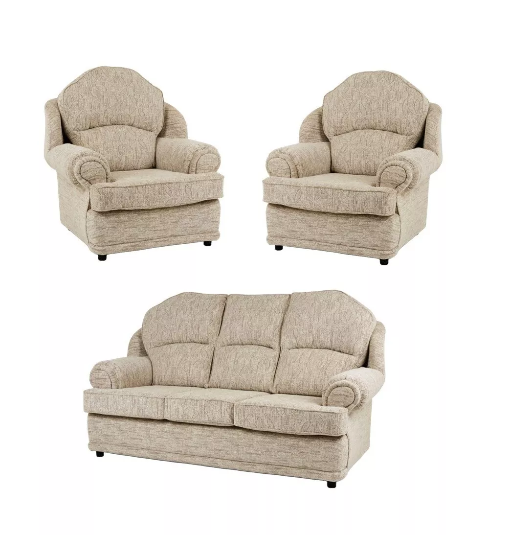 Classic Modern Beige Fabric 3 Seater 2 Armchairs Sofa Suite KENT 311