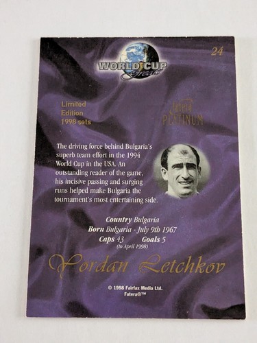 Yordan Letchkov Bulgaria Futera Copa Mundial Grandes 1998 #24 - Imagen 3 de 6