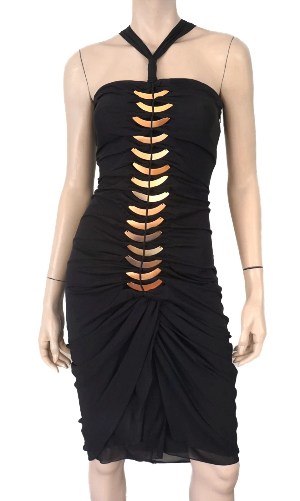 Abito vintage 2004 Gucci x Tom Ford tg 42 in seta nero con ferramenta aletta dorata