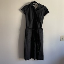 Talbots Women 8 Black Full Button Front Belted Collared With Pockets Shirt Dress