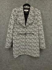 Jones New York Blazer Womens Medium Open Front Long Lined Zipper Accent Black