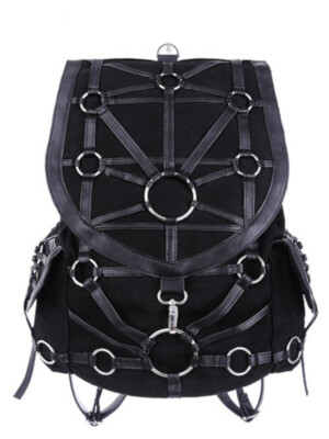 Gothic Restyle Rucksack Backpack Tasche Schultasche O-Ring Ringe schwarz black