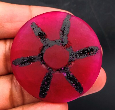Awesome 160 Ct Round Cut Certified Trapiche Red Ruby Black Six Rays Gems SMJ