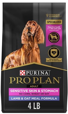 Purina Pro Plan Sensitive Skin Stomach Dog Food & Lamb and Oat Meal, 4 lb. Bag 