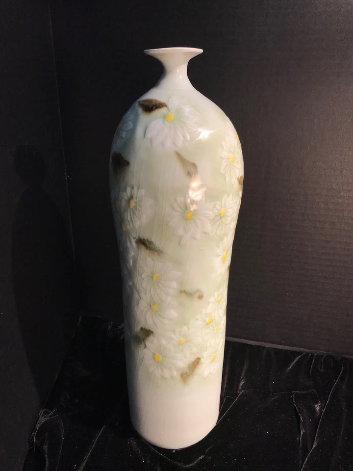 Jarrón grande de cerámica esmaltada de jade verde celadon firmado Foto 3 de 4