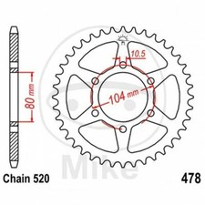 Sprocket 38 Teeth 520 727.00.19 Kawasaki 1000 ZX10R Ninja 2004-2018