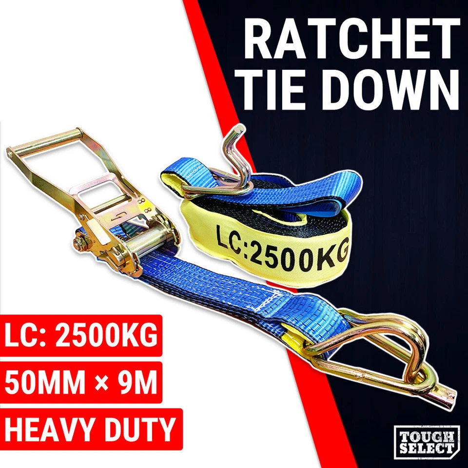 2500KG Ratchet Tie Down Strap 50MM x 9M Heavy Duty AS/NZS 4380 Car Cargo Truck