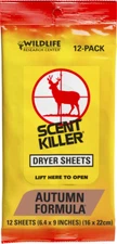 Wildlife Research 580 Scent Killer Autumn Formula Dryer Sheets, 12 Sheets,Yellow